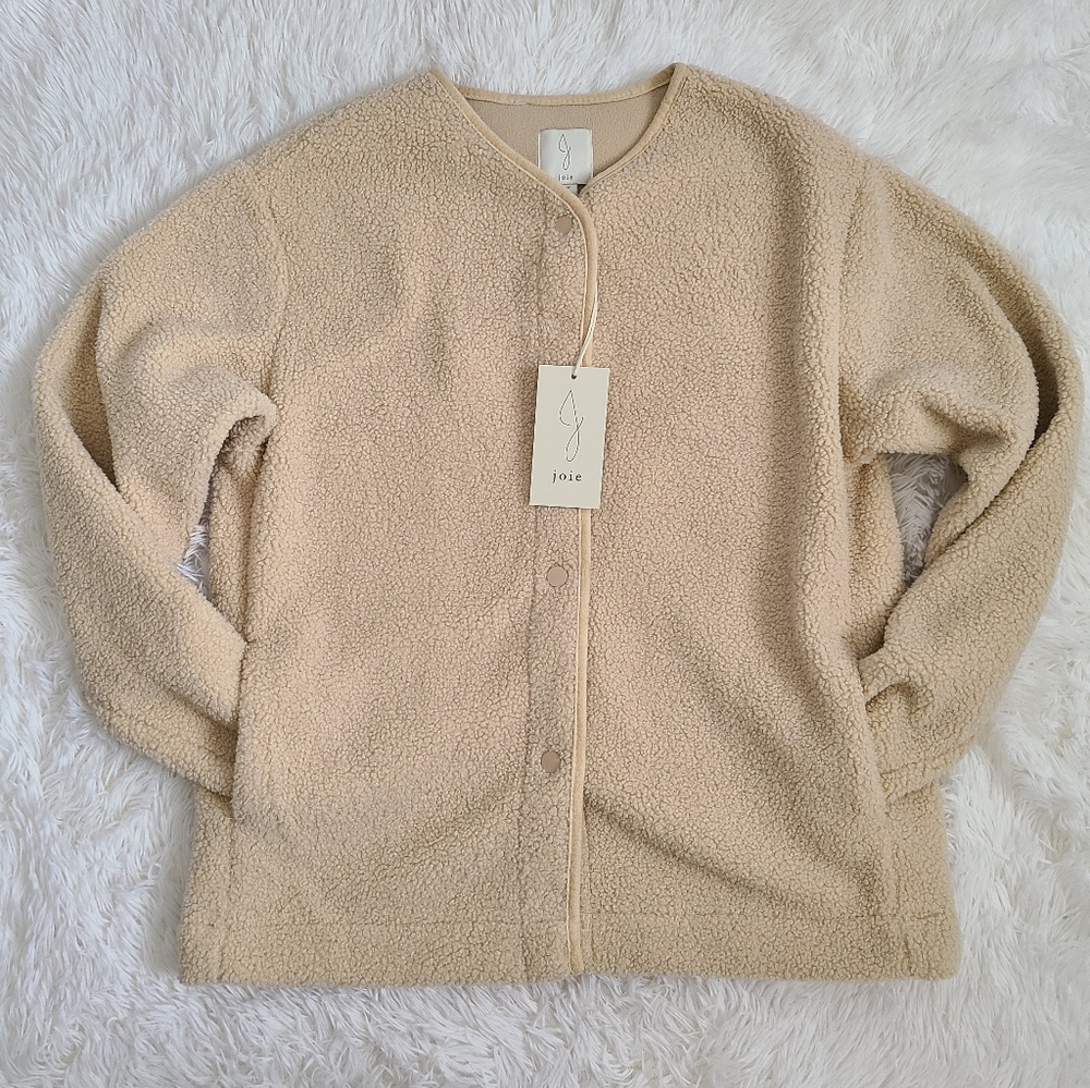 Joie Cream Sherpa Teddy Button Up Jacket NEW worn once SZ S